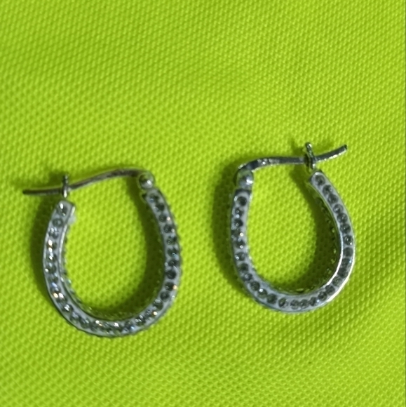 Silvertone crystal hoop wire earrings - Picture 5 of 8